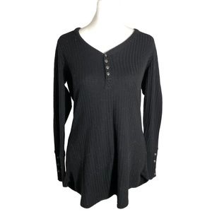 Cha Sor knit long sleeve Henley black shirt. Sz Medium